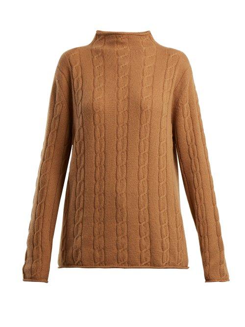 Matchesfashion.com Connolly - High Neck Cable Knit Cashmere Sweater - Womens - Camel