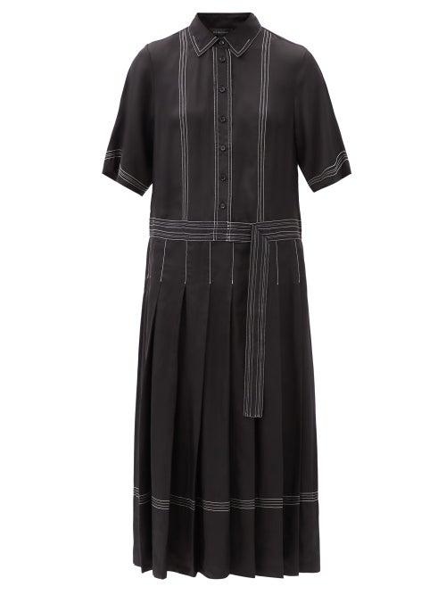 Matchesfashion.com Lee Mathews - Adelaide Topstitched Pleated Twill Shirt Dress - Womens - Black