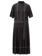 Matchesfashion.com Lee Mathews - Adelaide Topstitched Pleated Twill Shirt Dress - Womens - Black