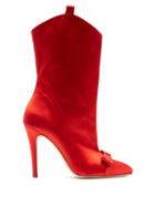 Matchesfashion.com Alessandra Rich - Bow Embellished Western Style Ankle Boots - Womens - Red