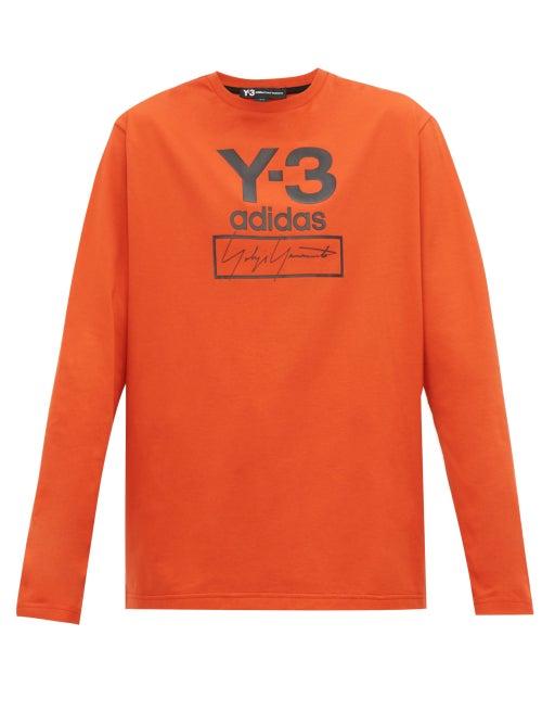 Matchesfashion.com Y-3 - Logo Print Long Sleeved Cotton T Shirt - Mens - Orange