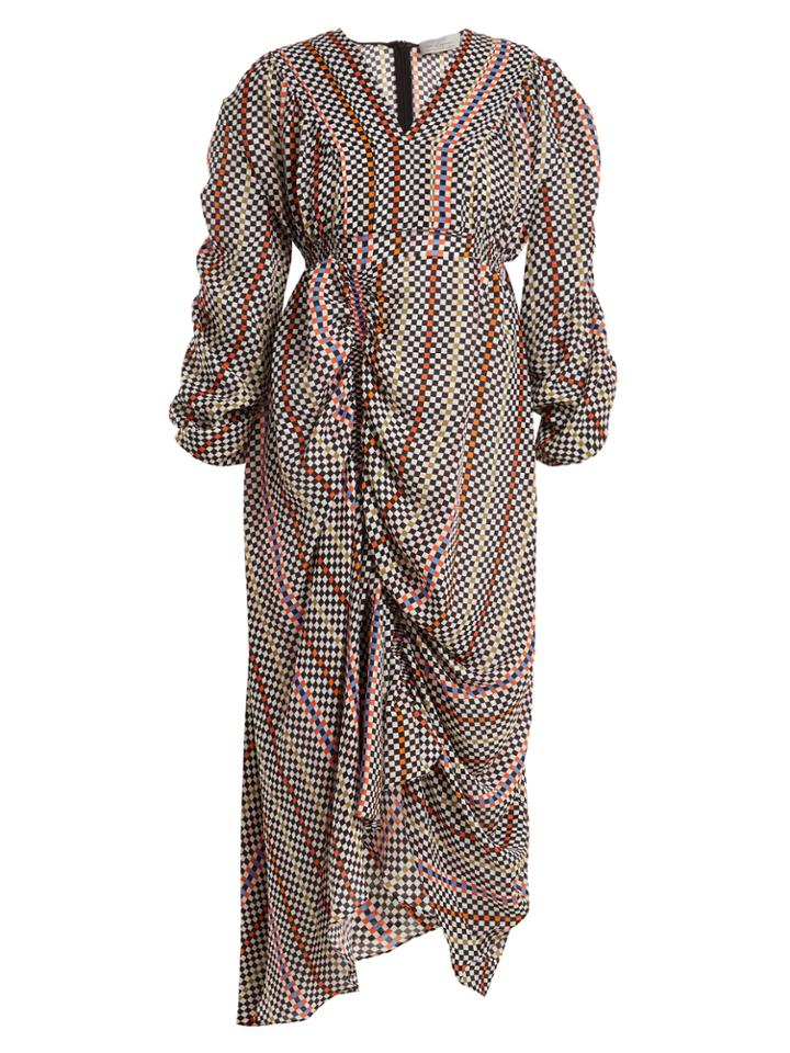 Preen By Thornton Bregazzi Monica Hammered-silk Checked Dress