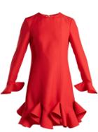 Matchesfashion.com Valentino - Flounced Hem Silk Crepe Dress - Womens - Red