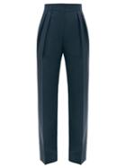 Fendi - High-rise Pleated Mohair-blend Trousers - Womens - Navy