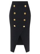 Matchesfashion.com Balmain - Double-breasted Buttoned Wool-blend Skirt - Womens - Black