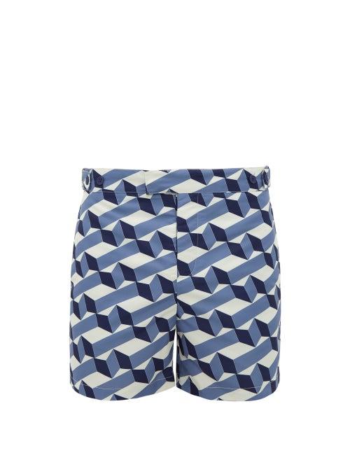 Matchesfashion.com Frescobol Carioca - Cube Print Tailored Fit Swim Shorts - Mens - Blue Multi