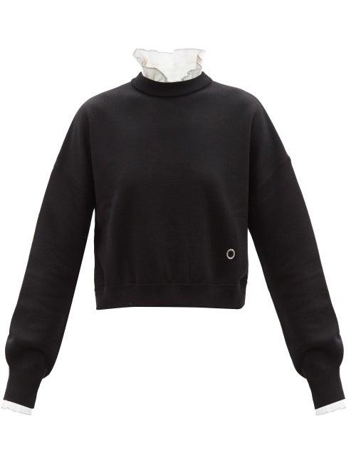 Paco Rabanne - Ruffled Cropped Merino-blend Sweater - Womens - Black