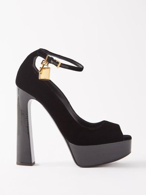 Tom Ford - Padlock 145 Suede Peep-toe Platform Pumps - Womens - Black