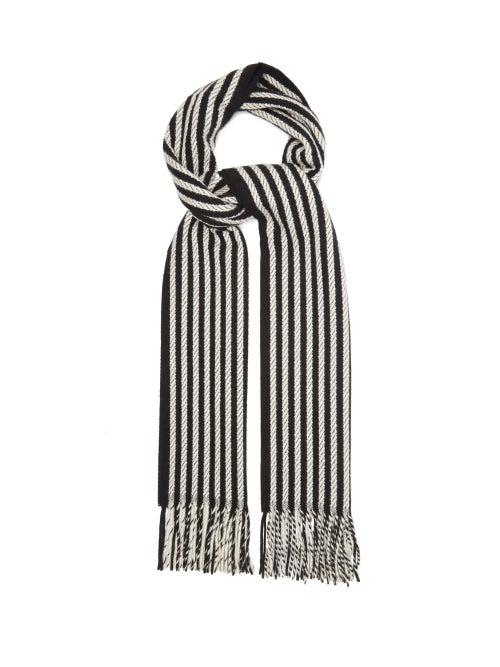 Matchesfashion.com Saint Laurent - Stripe-jacquard Fringed Cashmere Scarf - Womens - Black White