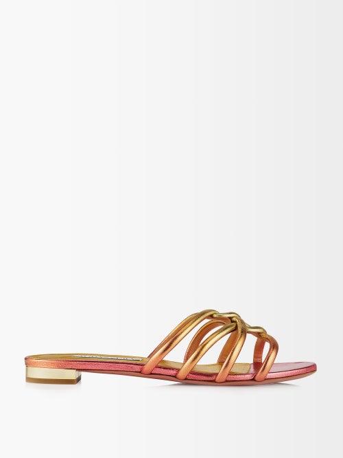 Aquazzura - Moon Metallic-leather Slides - Womens - Gold