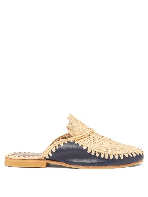Matchesfashion.com Kilometre Paris - Raffia And Leather Babouche Slippers - Womens - Navy