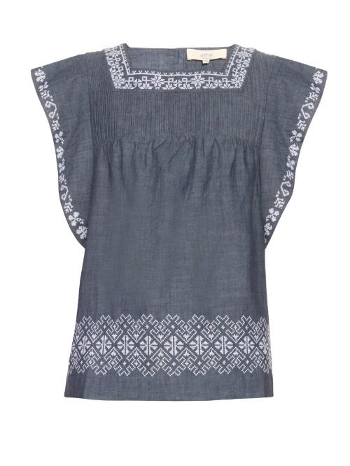 Vanessa Bruno Athé Elba Embroidered Cotton Top
