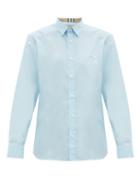 Matchesfashion.com Burberry - William Logo Embroidered Cotton Blend Poplin Shirt - Mens - Light Blue