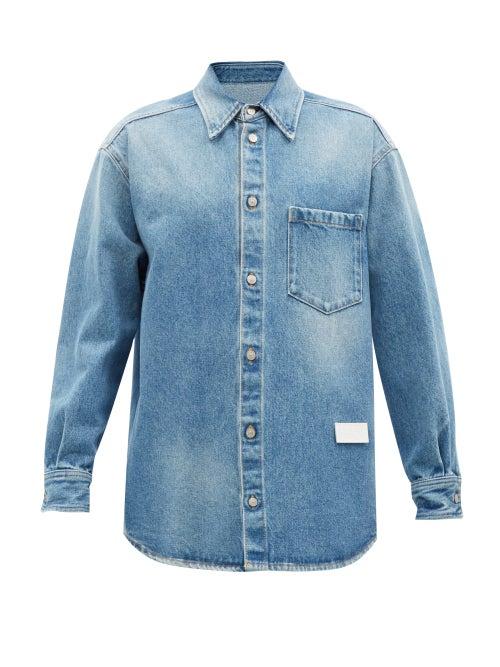 Mm6 Maison Margiela - Logo-tab Denim Shirt - Womens - Light Denim