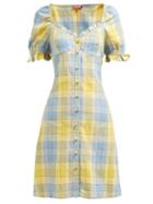 Matchesfashion.com Staud - Sur Checked Linen Blend Dress - Womens - Blue Multi