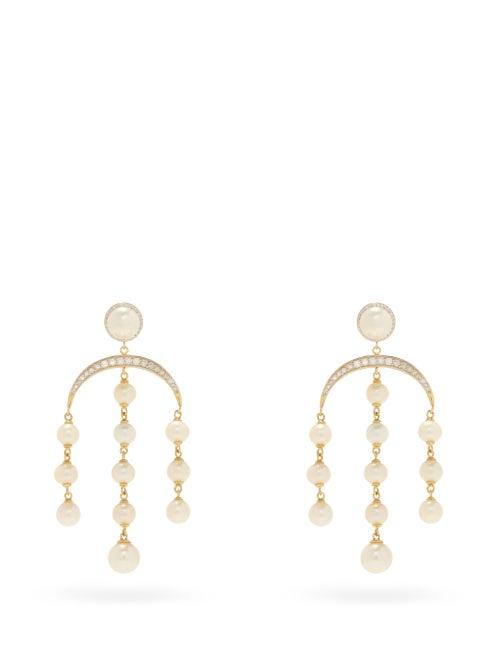 Matchesfashion.com Mateo - Crescent Moon Diamond, Pearl & 14kt Gold Earrings - Womens - Pearl