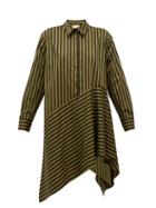 Matchesfashion.com Marques'almeida - Asymmetric Hem Striped Cotton Dress - Womens - Khaki