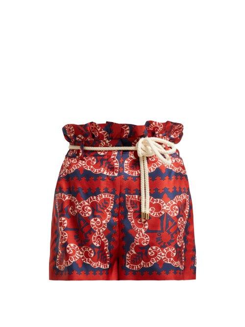 Matchesfashion.com Valentino - Silk Bandana Print Logo Shorts - Womens - Red Multi