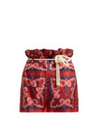 Matchesfashion.com Valentino - Silk Bandana Print Logo Shorts - Womens - Red Multi