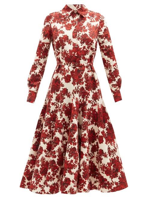 Emilia Wickstead - Marion Rose-print Taffeta Midi Dress - Womens - Red White