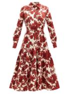Emilia Wickstead - Marion Rose-print Taffeta Midi Dress - Womens - Red White