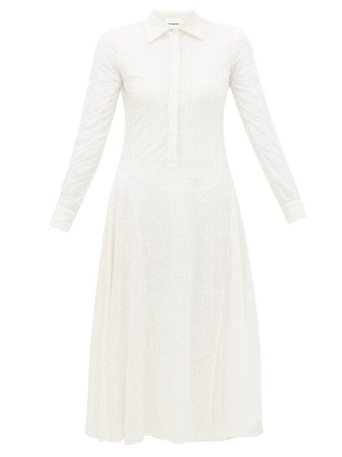 Matchesfashion.com Jil Sander - Lenora Floral Eyelet Lace Voile Midi Dress - Womens - Ivory