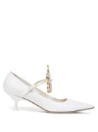 Matchesfashion.com Loewe - Flower-brooch Point-toe Leather Pumps - Womens - White