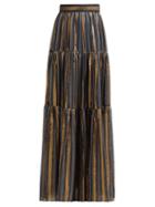 Matchesfashion.com Peter Pilotto - Striped Chiffon Maxi Skirt - Womens - Gold Multi