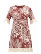 La Doublej - Ionic Fringed Jacquard-knit Wool-blend Mini Dress - Womens - Red Multi
