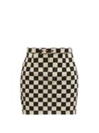Matchesfashion.com Saint Laurent - Checkerboard Print Denim Mini Skirt - Womens - Black White