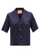 Matchesfashion.com S.a.r.k - Pill-button Silk-satin Shirt - Womens - Navy