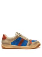 Matchesfashion.com Gucci - Virtus Distressed Leather Low Top Trainers - Mens - Blue Multi