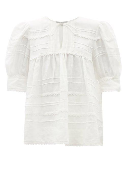 Ladies Rtw Lee Mathews - Camila Puff-sleeve Ramie Top - Womens - Cream