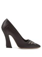 Matchesfashion.com Fendi - Freedom Crystal Logo Square Toe Satin Pumps - Womens - Black