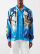 Casablanca - Street View-print Silk Long-sleeved Shirt - Mens - Blue Multi