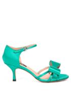 Matchesfashion.com Rochas - Bow Trim Satin Sandals - Womens - Green