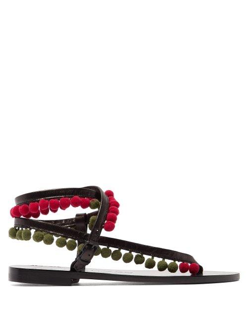 Matchesfashion.com Lvaro - Androna Pompom Embellished Leather Sandals - Womens - Pink Multi