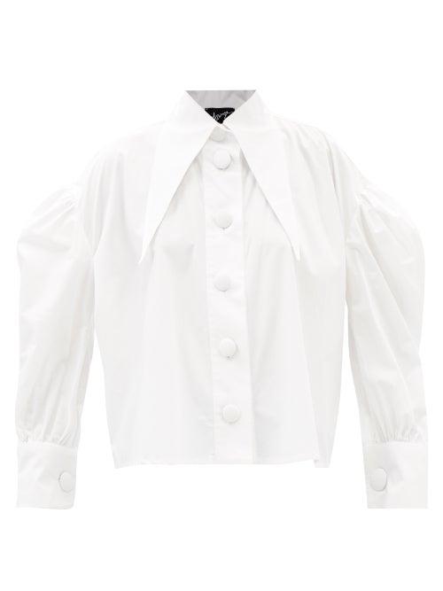 Elzinga - Exaggerated-collar Cotton-poplin Shirt - Womens - White