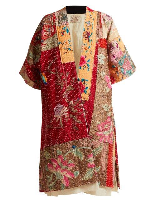 Matchesfashion.com By Walid - Akiko Embroidered Panelled Silk Kimono - Womens - Beige Multi