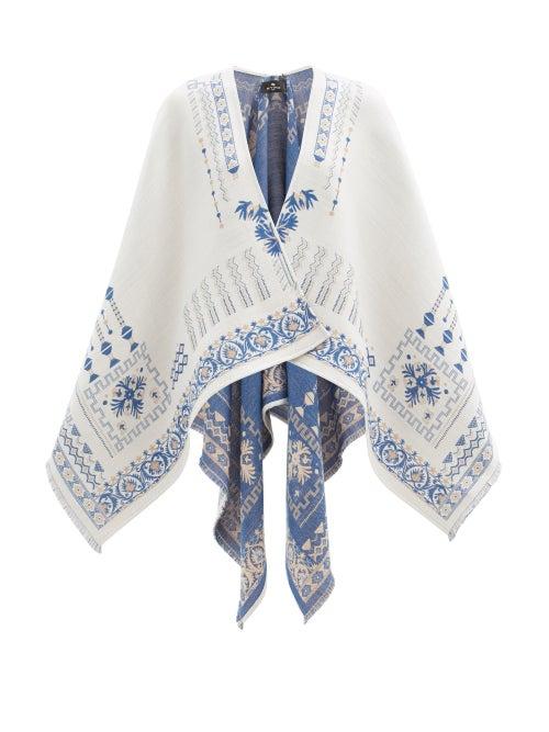 Matchesfashion.com Etro - Mantella Wool-blend Jacquard Cape - Womens - Blue White
