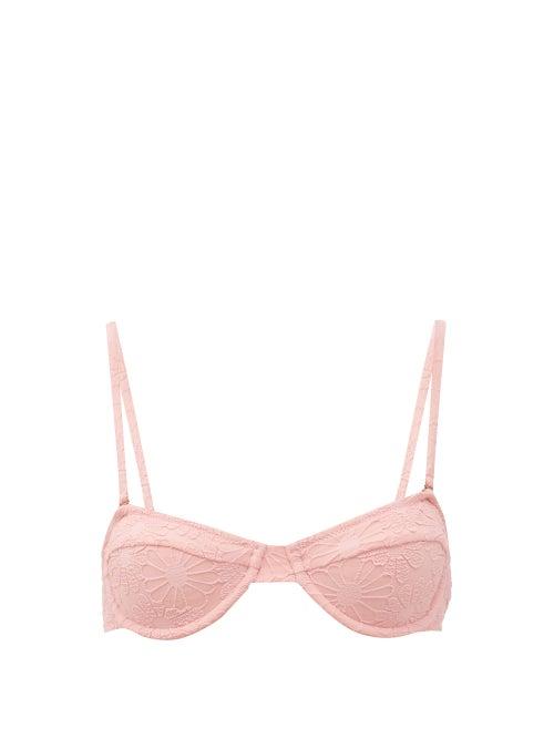 Matchesfashion.com Dodo Bar Or - Morgan Floral-embroidered Balcony Bikini Top - Womens - Pink