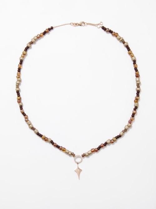 Diane Kordas - Shield Diamond, Amber & 14kt Gold Necklace - Womens - Brown