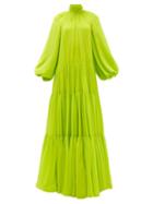 Matchesfashion.com Valentino - Balloon Sleeve Banded-chiffon Gown - Womens - Green