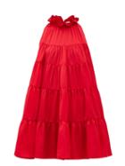 Matchesfashion.com Rhode - Billy Tiered Satin Mini Dress - Womens - Red