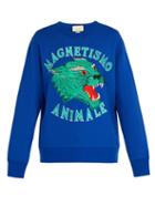 Matchesfashion.com Gucci - Panther Embroidered Cotton Sweatshirt - Mens - Blue