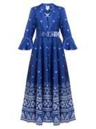 Matchesfashion.com Gl Hrgel - Geometric Print Linen Midi Dress - Womens - Blue Print