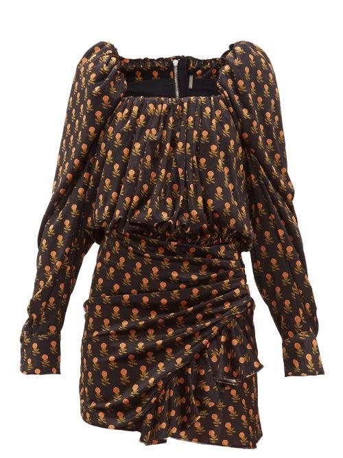 Matchesfashion.com Dodo Bar Or - Michel Floral Print Velvet Mini Dress - Womens - Black Multi