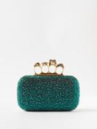 Alexander Mcqueen - Skull Four Ring Crystal-embellished Clutch Bag - Womens - Green