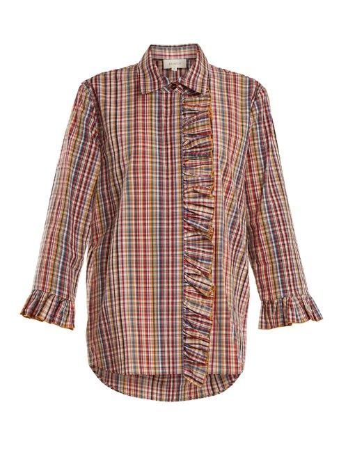 Matchesfashion.com Isa Arfen - Ruffle Trimmed Checked Cotton Shirt - Womens - Multi