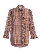 Matchesfashion.com Isa Arfen - Ruffle Trimmed Checked Cotton Shirt - Womens - Multi